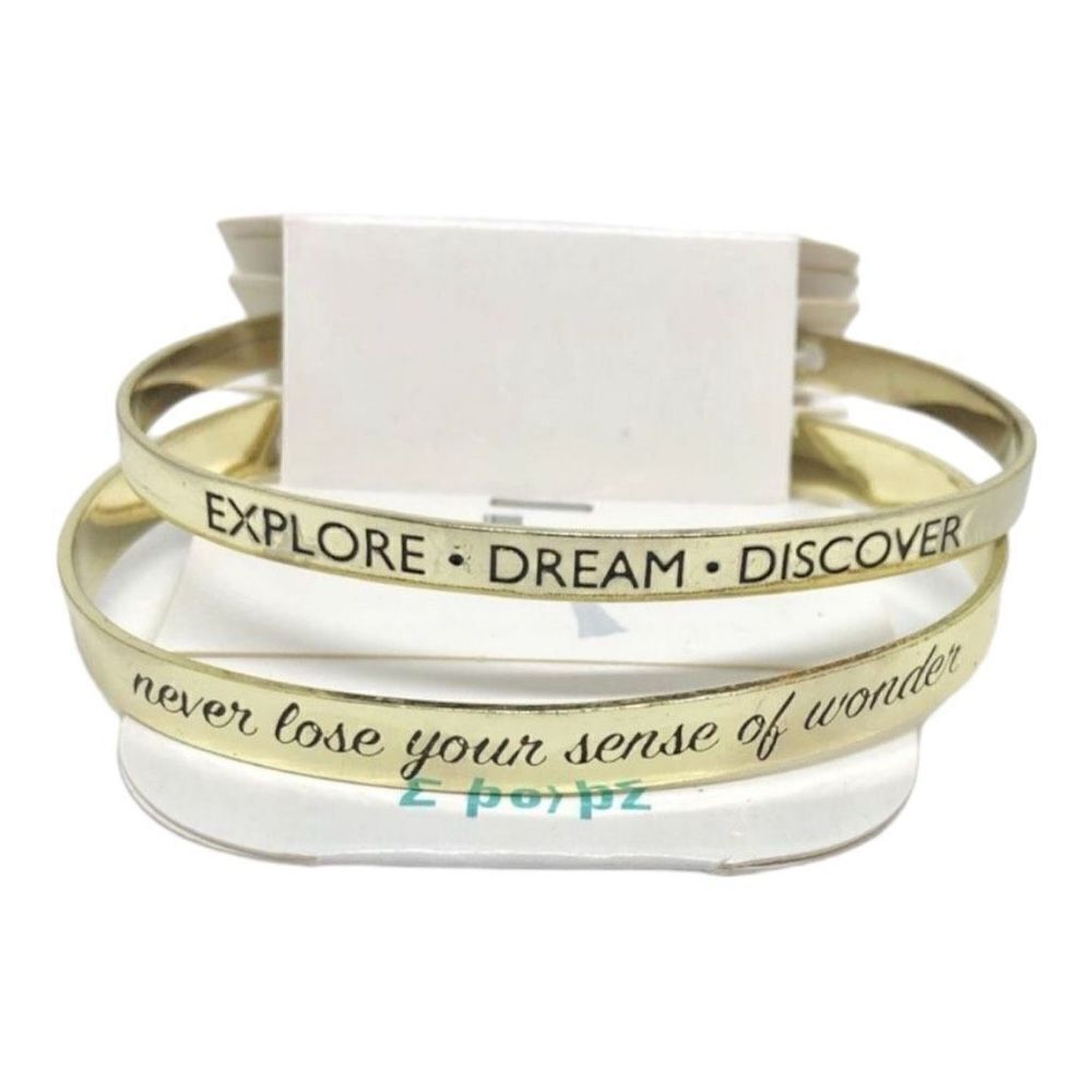 New Womens Bead Landing Double Gold Mantra Cuff Set of 2 Explore-Dream-Discover